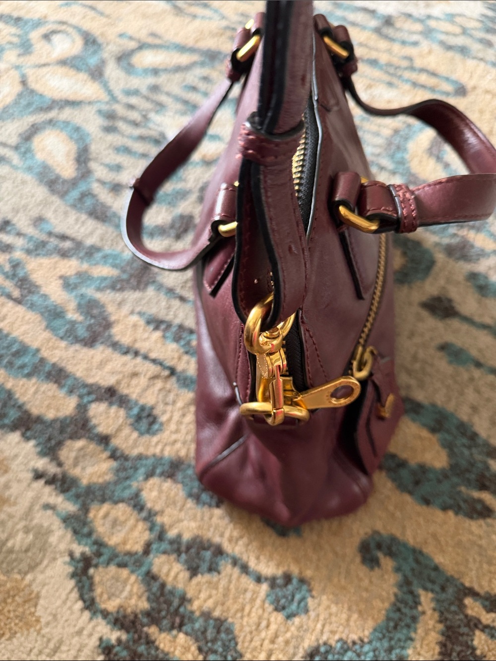 Marc by Marc Jacobs Burgundy Leather Mini Satchel with Gold Hardware - Picture 3 of 8